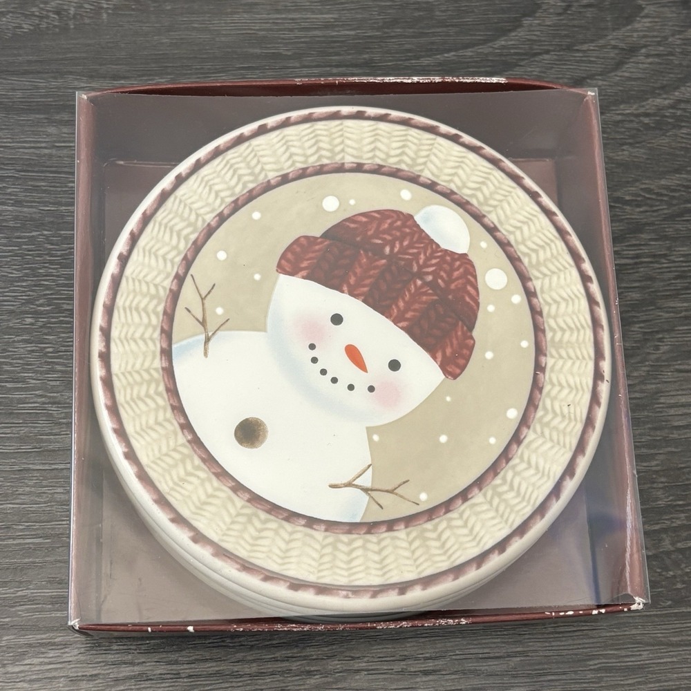 ST. NICHOLAS SQUARE ROUND CERAMIC COASTERS "WARM WISHES" SET OF 4